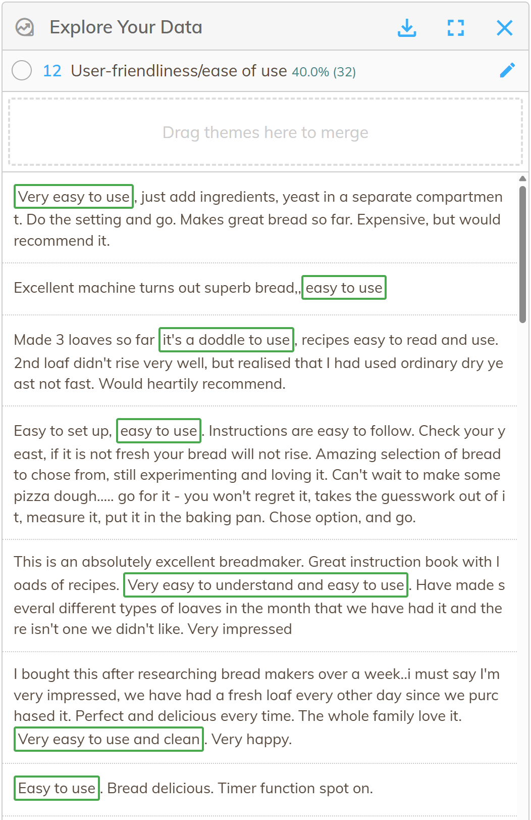 Screenshot of codeit's Refine Codeframe explore data